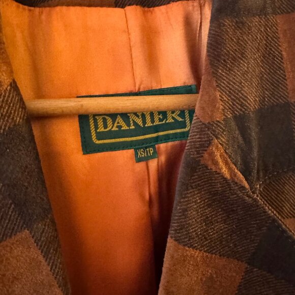 Vintage Danier Leather Suede Blazer Jacket Orange Checker Size XS Preowned - Picture 2 of 9